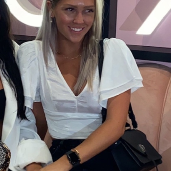 white satin butterfly sleeve crop top - Picture 2 of 8